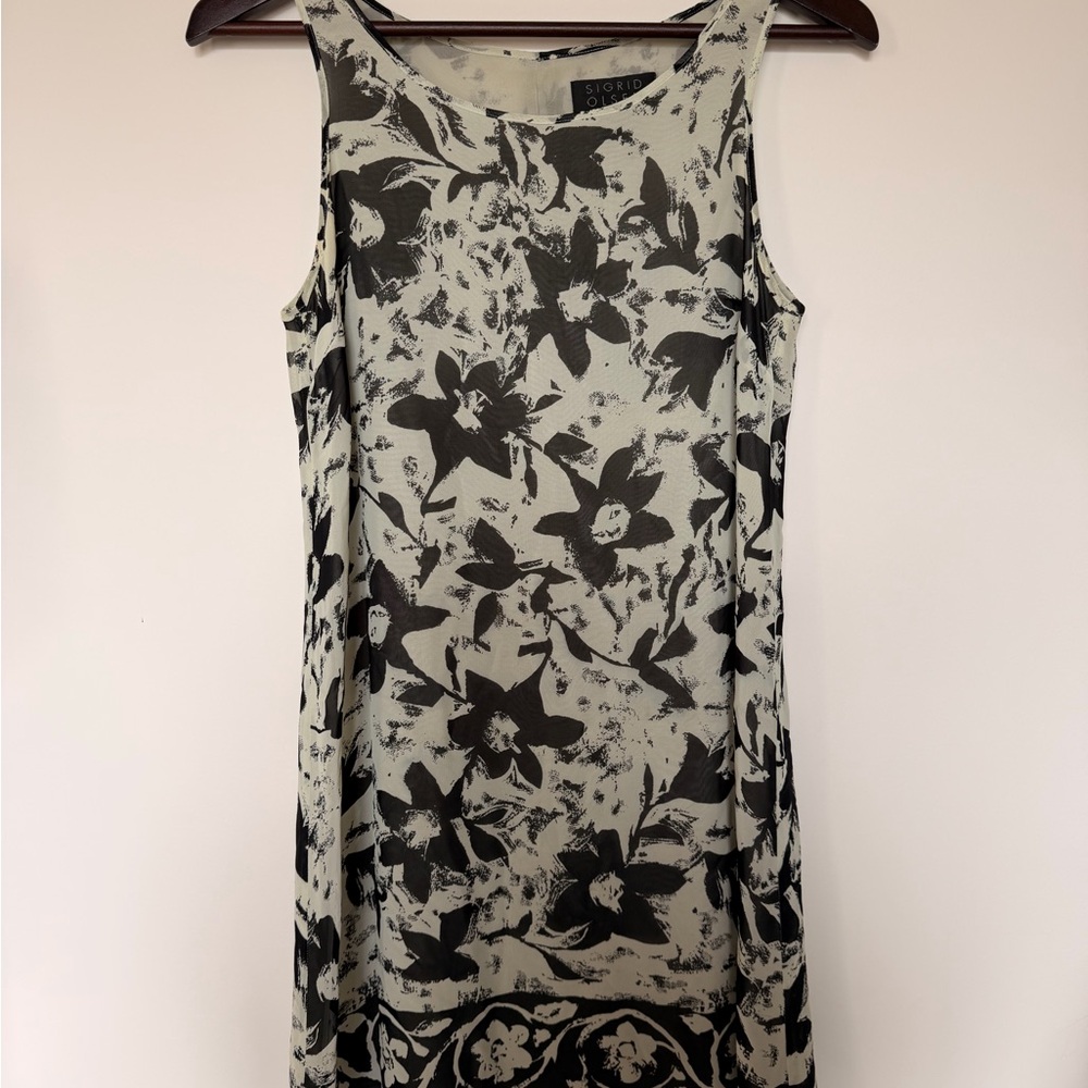 Sigrid Olsen Black Floral Midi Dress on Cream